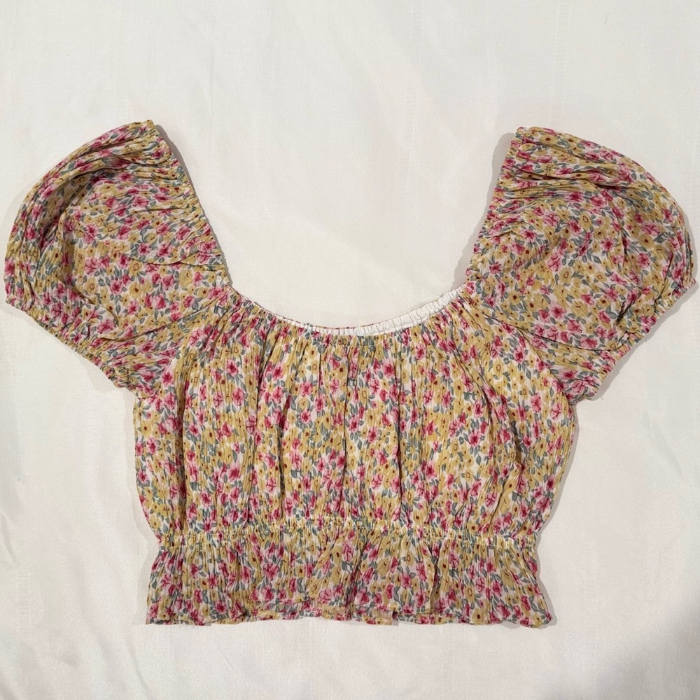 NEW Lulus Floral Puff Sleeves Crop Peplum Top Women S New w/o Tag Ditzy Babydoll - Picture 2 of 16